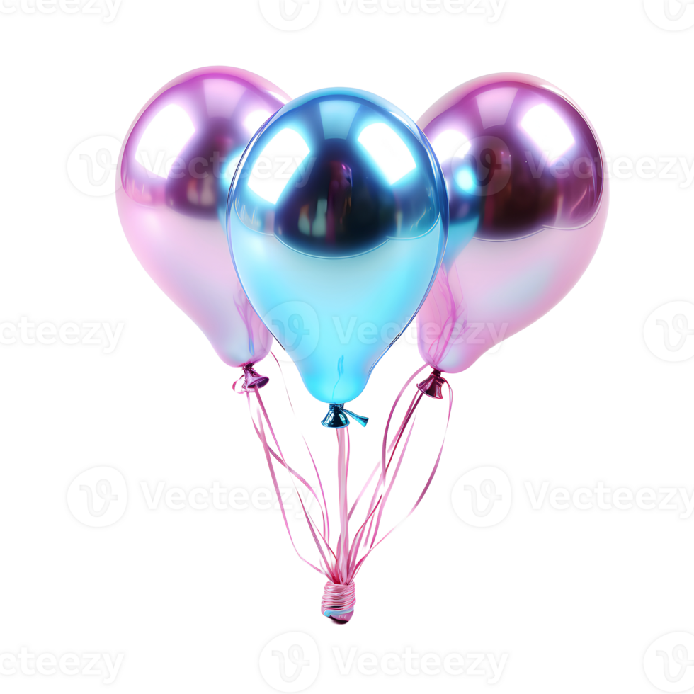 ai généré bouquet de coloré holographique des ballons avec confettis isolé sur transparent Contexte. flottant hélium des ballons. génératif ai png