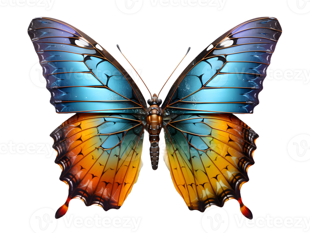 AI generated Close Up of a Beautiful and Multicolored Butterfly with Spread Wings Isolated on Transparent Background. Generative Ai png