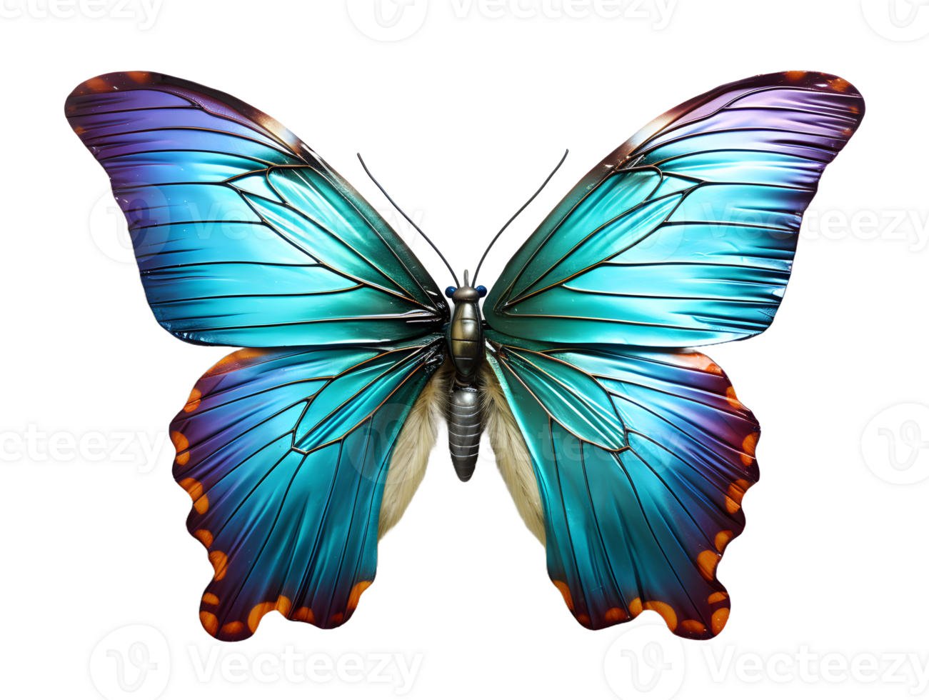 AI generated Close Up of a Beautiful and Multicolored Butterfly with Spread Wings Isolated on Transparent Background. Generative Ai png