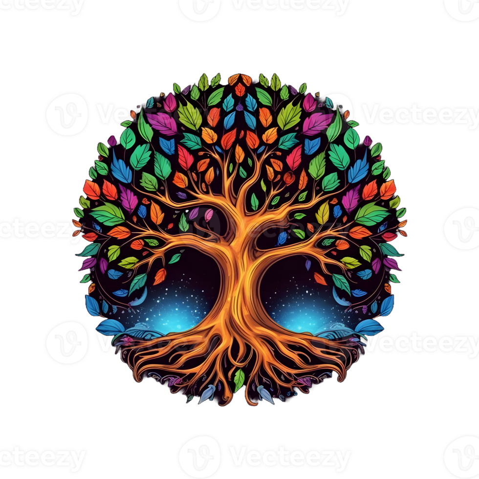 AI generated Colorful Tree of Life Illustration with Round Shape Isolated on Transparent Background. Generative Ai png