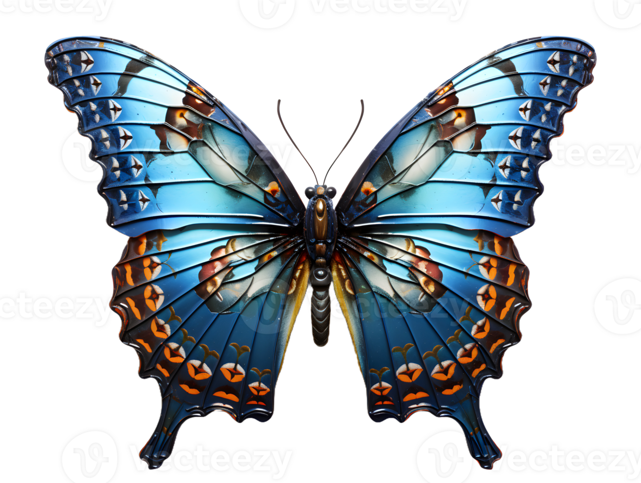 AI generated Close Up of a Beautiful and Multicolored Butterfly with Spread Wings Isolated on Transparent Background. Generative Ai png