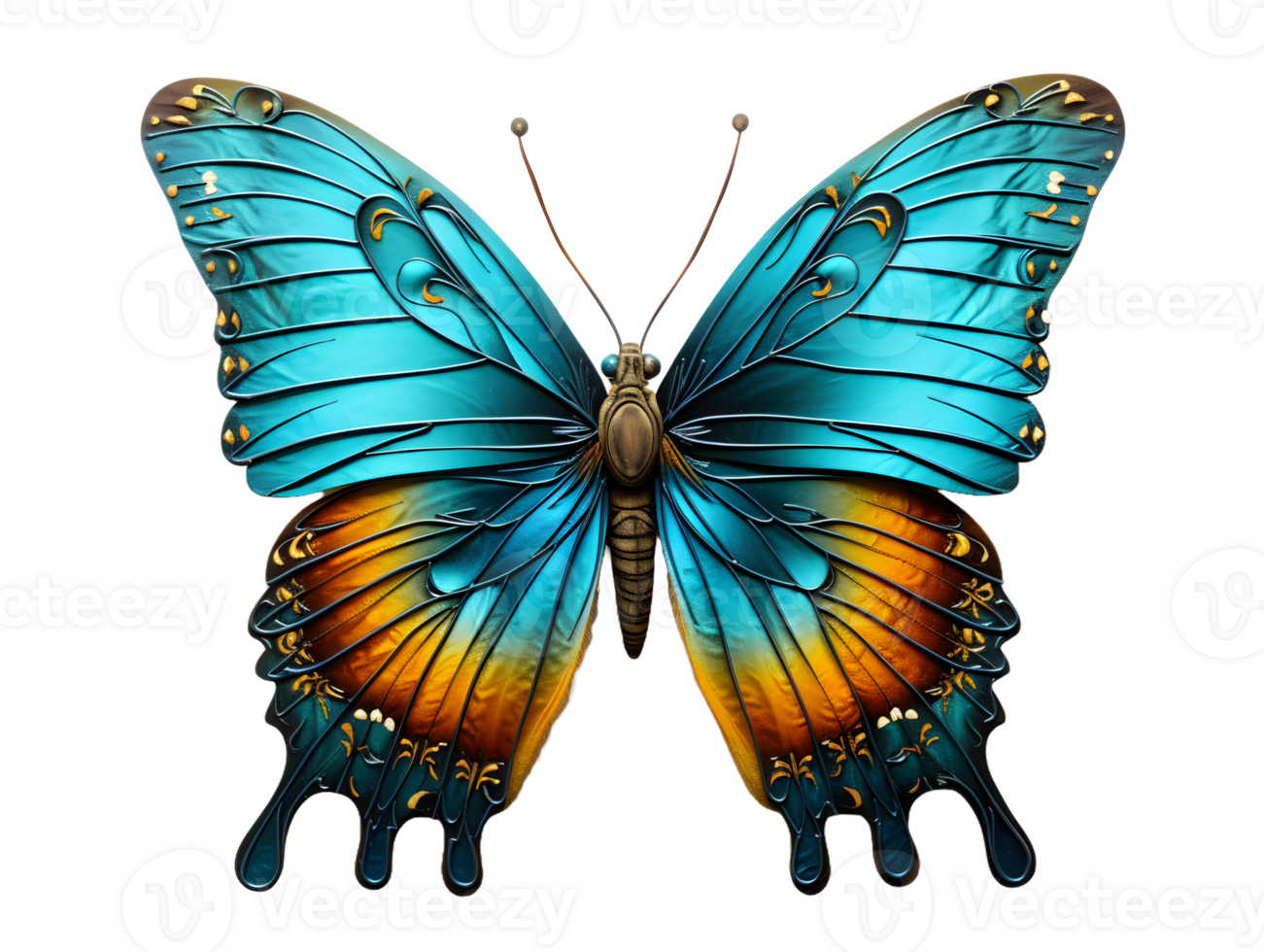 AI generated Close Up of a Beautiful and Multicolored Butterfly with Spread Wings Isolated on Transparent Background. Generative Ai png