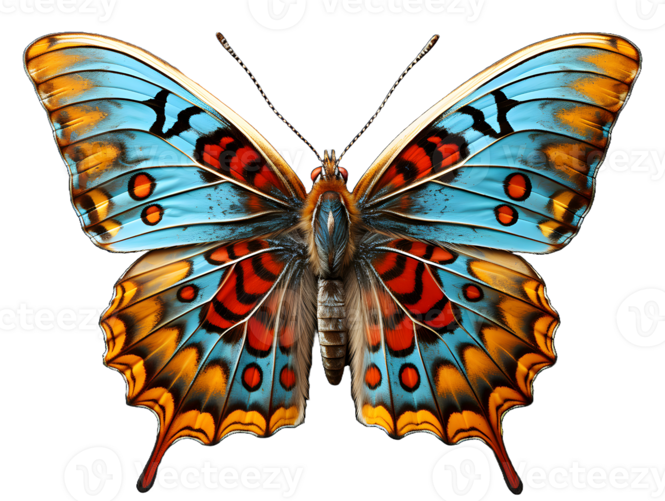 AI generated Close Up of a Beautiful and Multicolored Butterfly with Spread Wings Isolated on Transparent Background. Generative Ai png