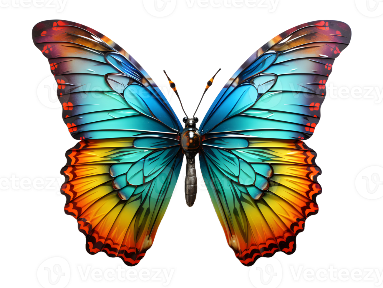 AI generated Close Up of a Beautiful and Multicolored Butterfly with Spread Wings Isolated on Transparent Background. Generative Ai png
