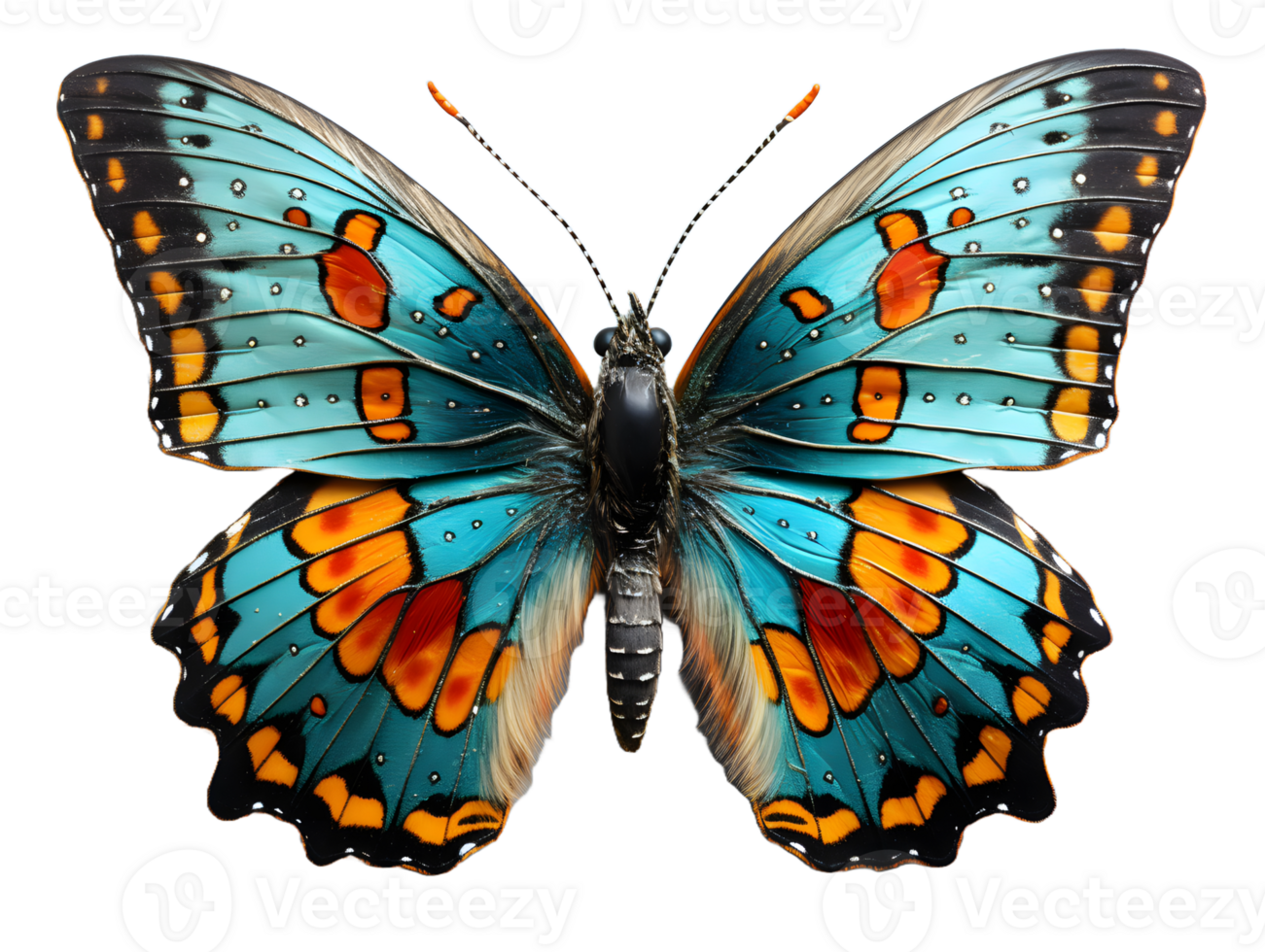 AI generated Close Up of a Beautiful and Multicolored Butterfly with Spread Wings Isolated on Transparent Background. Generative Ai png