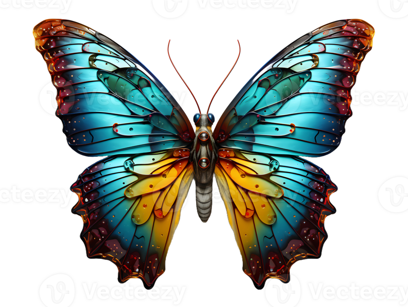 AI generated Close Up of a Beautiful and Multicolored Butterfly with Spread Wings Isolated on Transparent Background. Generative Ai png