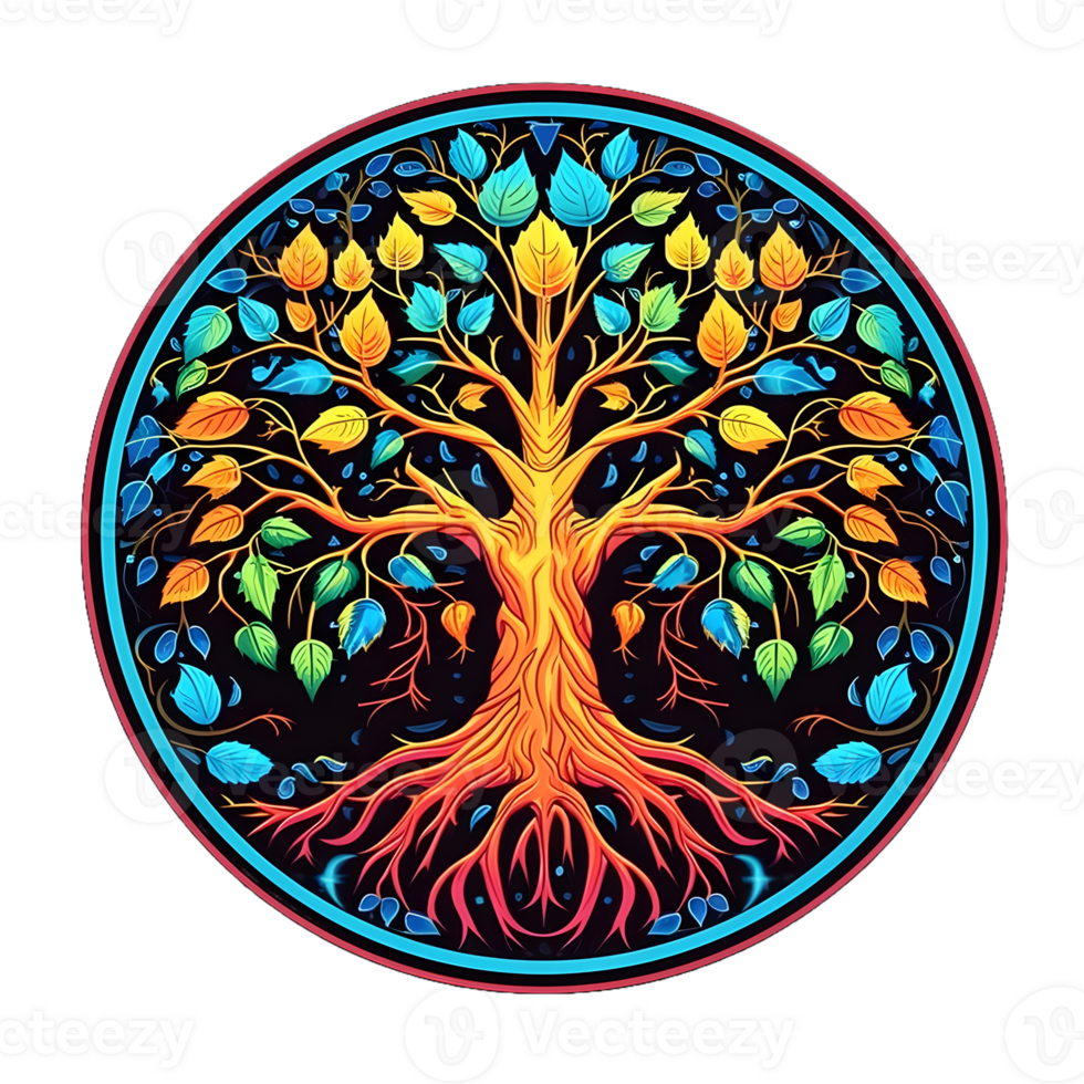 AI generated Colorful Tree of Life Illustration with Round Shape Isolated on Transparent Background. Generative Ai png