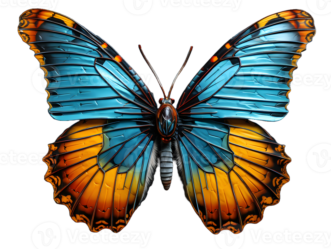 AI generated Close Up of a Beautiful and Multicolored Butterfly with Spread Wings Isolated on Transparent Background. Generative Ai png