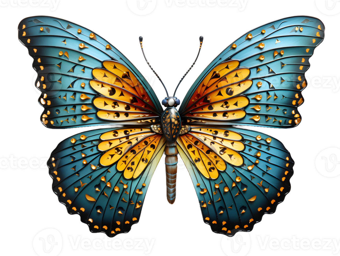 AI generated Close Up of a Beautiful and Multicolored Butterfly with Spread Wings Isolated on Transparent Background. Generative Ai png