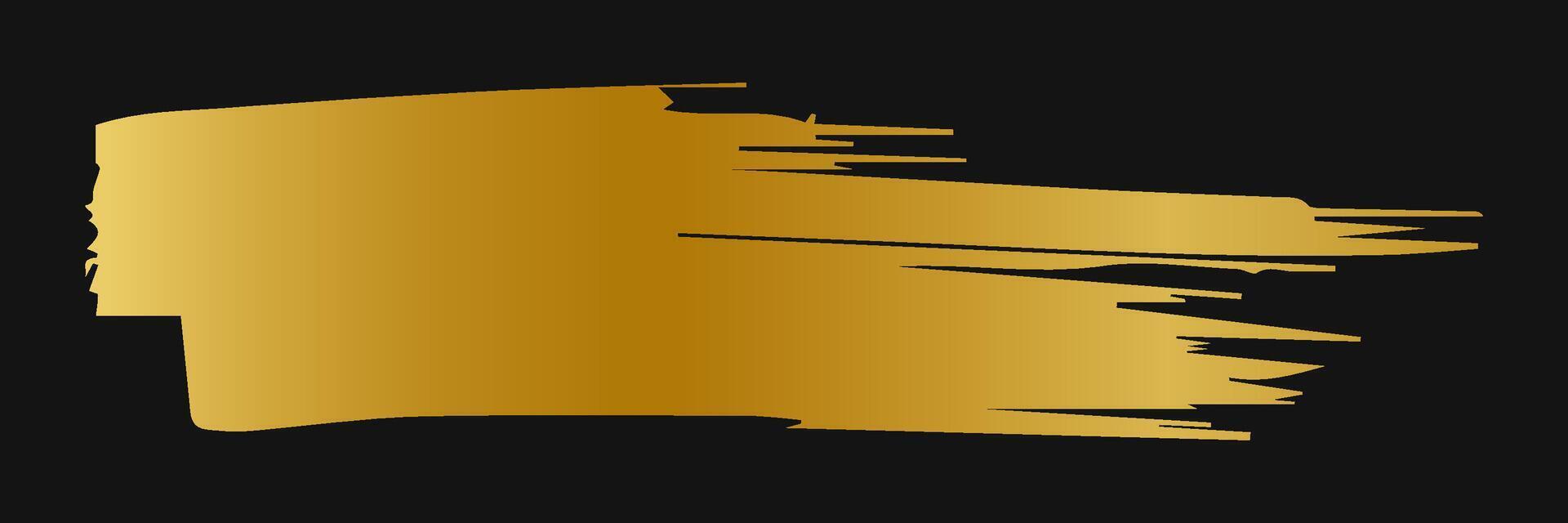 Golden paint brush stroke. Set of gold paint smear with glittering texture. Realistic gold brush stroke with metallic effect. Vector