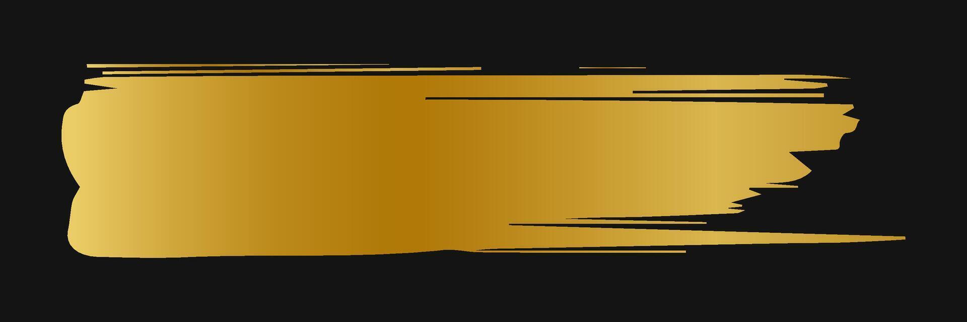 Golden paint brush stroke. Set of gold paint smear with glittering texture. Realistic gold brush stroke with metallic effect. Vector