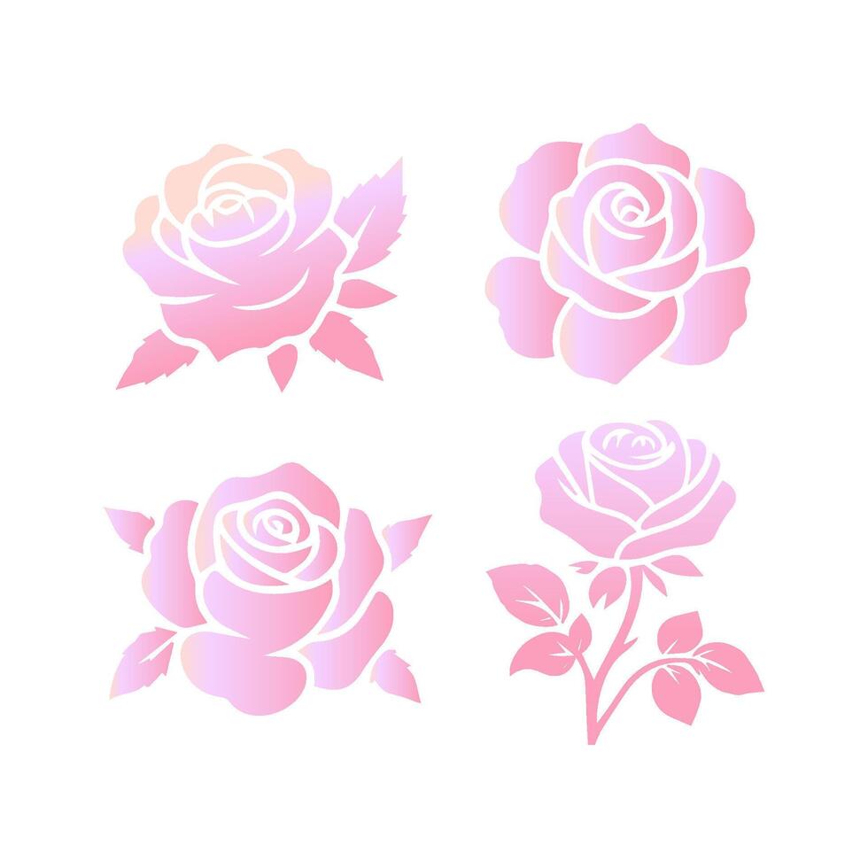 Rose flower of blooming plant. Garden rose isolated icon of pink blossom, petal and bud with green stem and leaf for romantic floral decoration, wedding bouquet and valentine greeting card vector