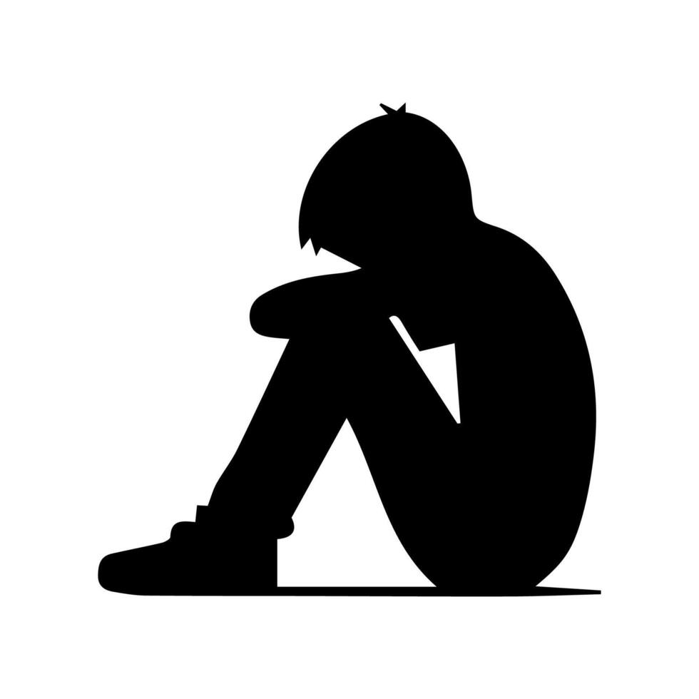 Alone boy sad Silhouette of Very sad man Free Vector