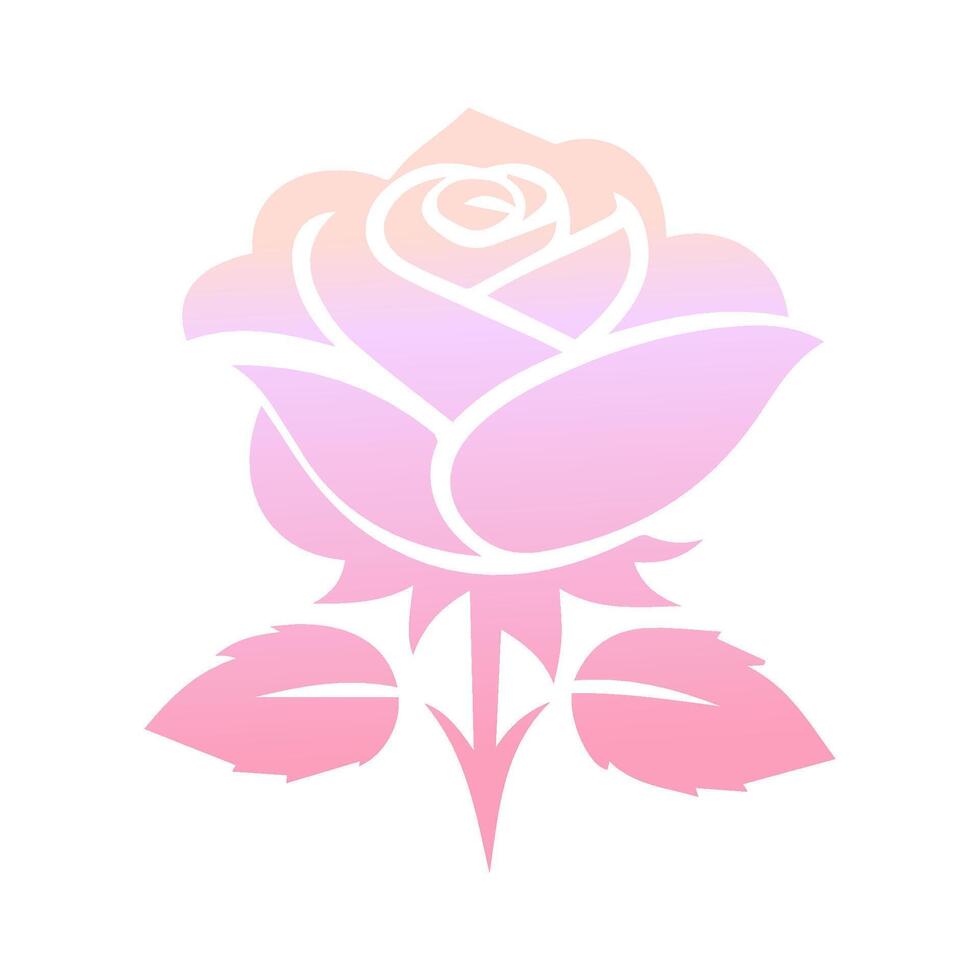 Rosa flor de floreciente planta. jardín Rosa aislado icono de rosado florecer, pétalo y brote con verde vástago y hoja para romántico floral decoración, Boda ramo de flores y enamorado saludo tarjeta vector