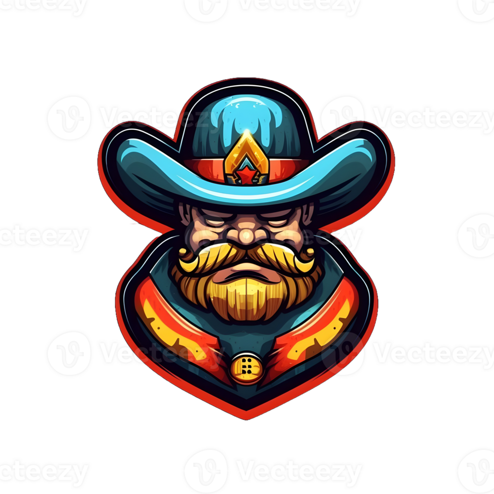 AI generated Fat Bearded Cowboy Mascot Isolated on Transparent Background. Cowboy Emblem. Generative Ai png