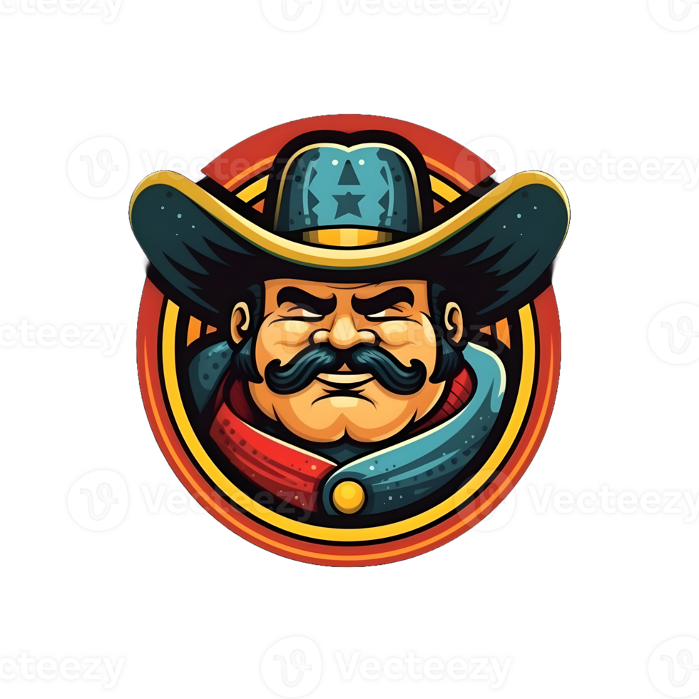 AI generated Fat Bearded Cowboy Mascot Isolated on Transparent Background. Cowboy Emblem. Generative Ai png