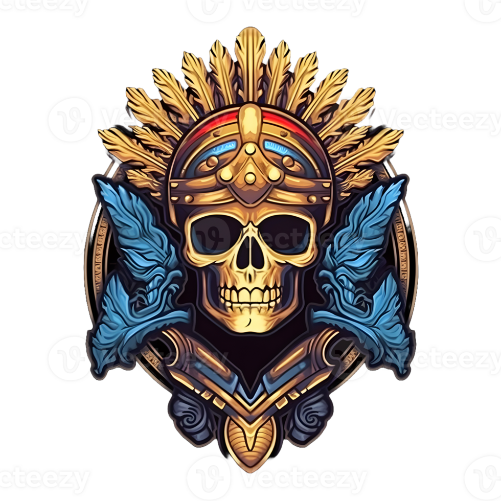 AI generated Warrior Skull Emblem with Weapon Isolated on Transparent Background. Skeleton Warrior Mascot. Generative Ai png