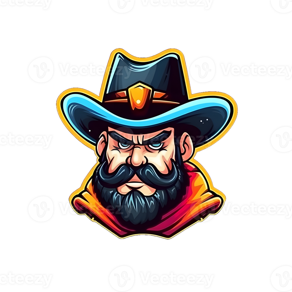 AI generated Fat Bearded Cowboy Mascot Isolated on Transparent Background. Cowboy Emblem. Generative Ai png