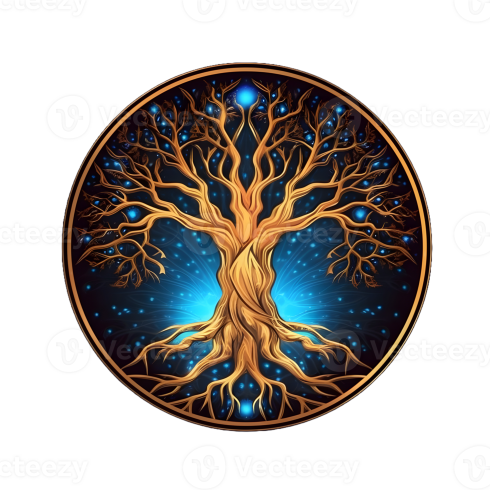 AI generated Golden Tree of Life Illustration with Round Shape Isolated on Transparent Background. Generative Ai png