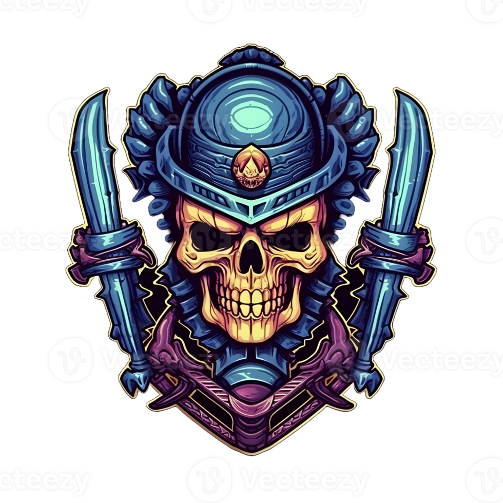 AI generated Warrior Skull Emblem with Weapon Isolated on Transparent Background. Skeleton Warrior Mascot. Generative Ai png