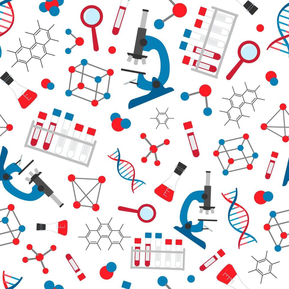 Vector seamless pattern on a white background on the theme of DNA, blood test. Chemistry. Medicine.