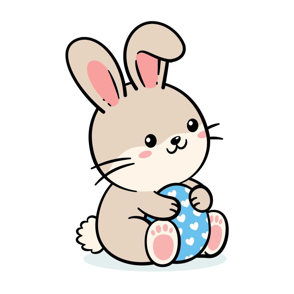 linda Pascua de Resurrección conejito Conejo abrazando huevo vector