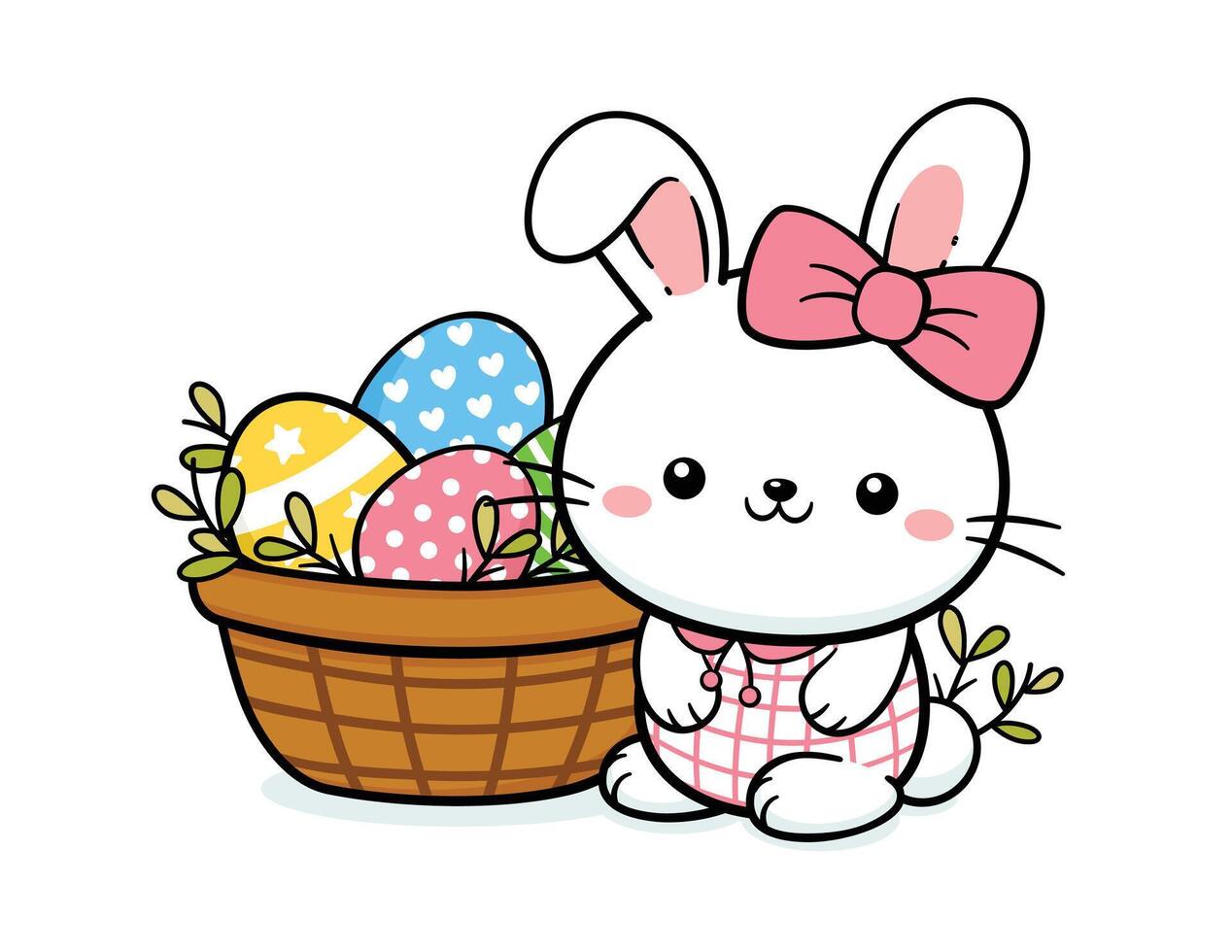 Cute Easter Bunny Girl With A Basket Of Eggs vector