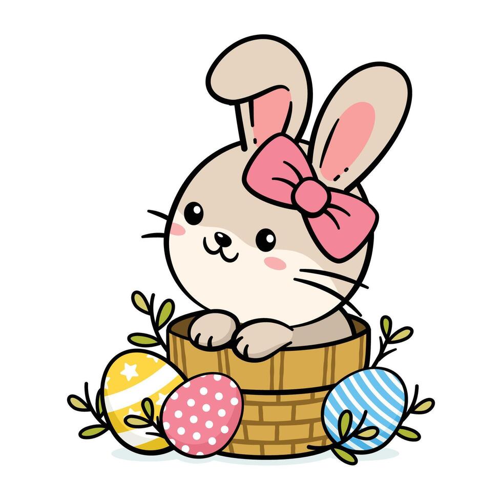 Cute Easter Bunny Rabbit In A Basket vector