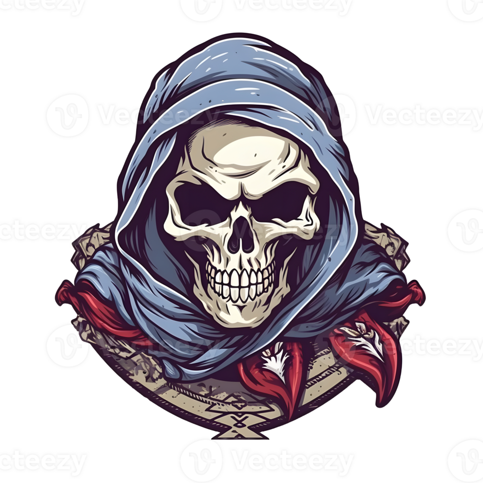AI generated Assassin Skull Logo or Emblem Illustration Isolated on Transparent Background. Skull with Headscarf Illustration. Generative Ai png