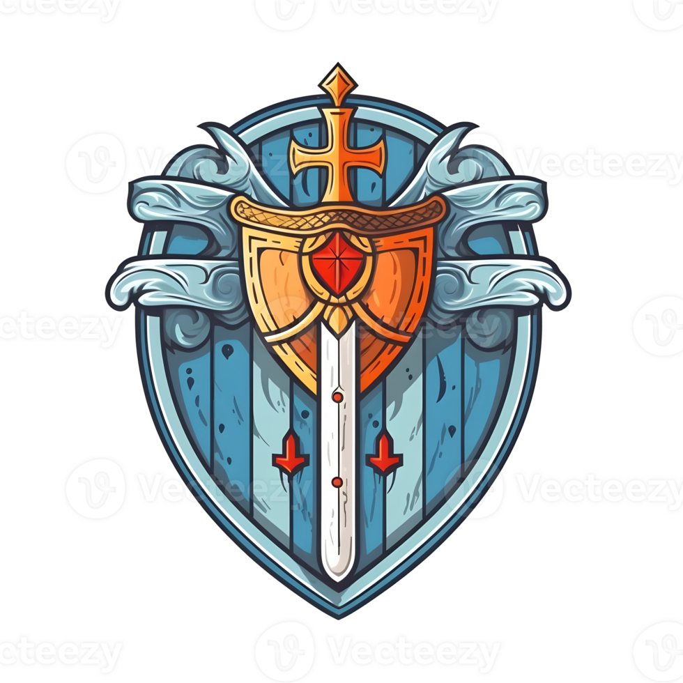 AI generated Shield and Sword Emblem or Icon Illustration Isolated on Transparent Background. Generative Ai png