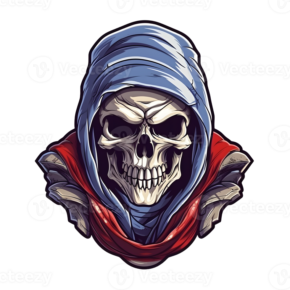 AI generated Assassin Skull Logo or Emblem Illustration Isolated on Transparent Background. Skull with Headscarf Illustration. Generative Ai png