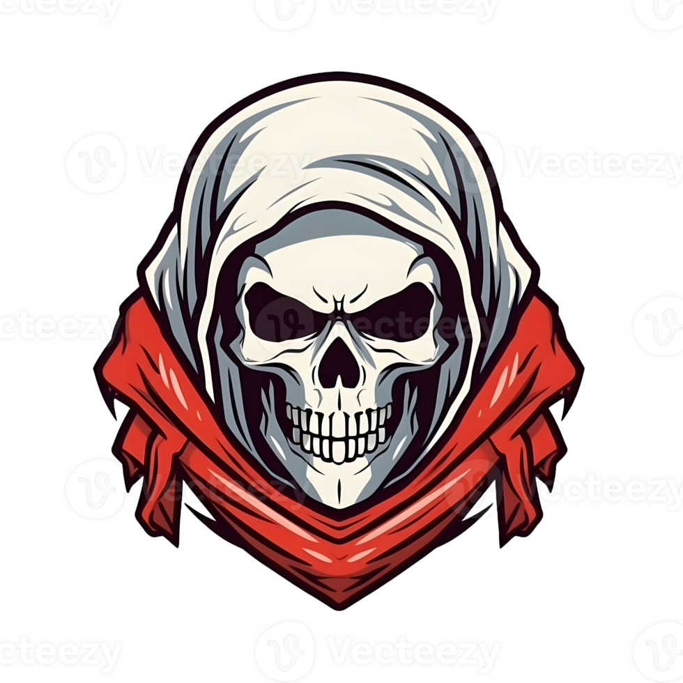 AI generated Assassin Skull Logo or Emblem Illustration Isolated on Transparent Background. Skull with Headscarf Illustration. Generative Ai png