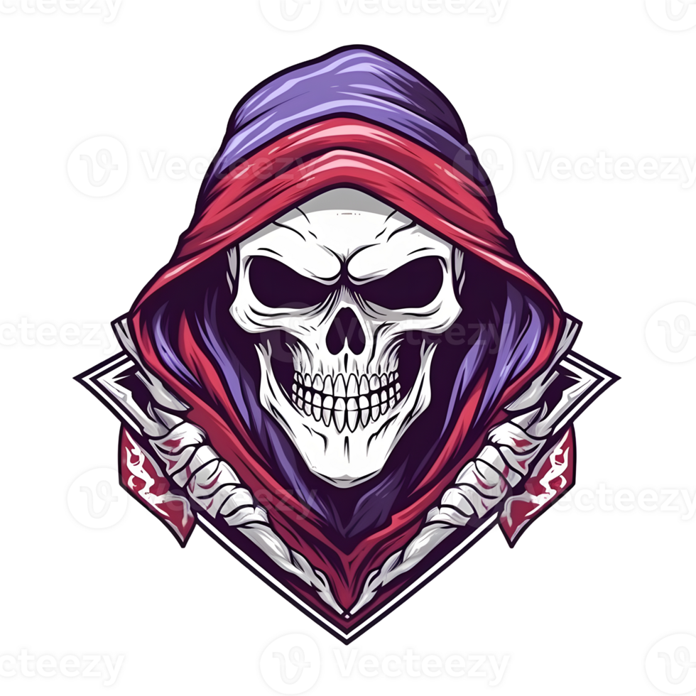 AI generated Assassin Skull Logo or Emblem Illustration Isolated on Transparent Background. Skull with Headscarf Illustration. Generative Ai png