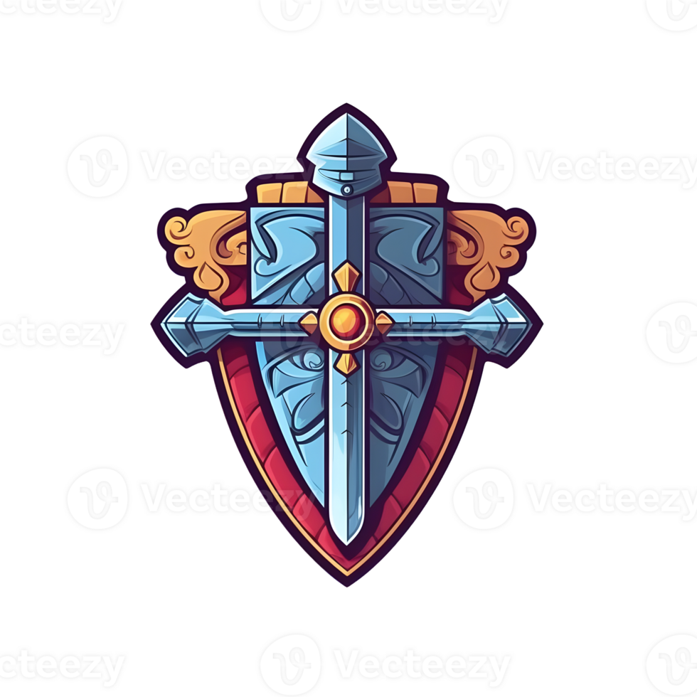 AI generated Shield and Sword Emblem or Icon Illustration Isolated on Transparent Background. Generative Ai png