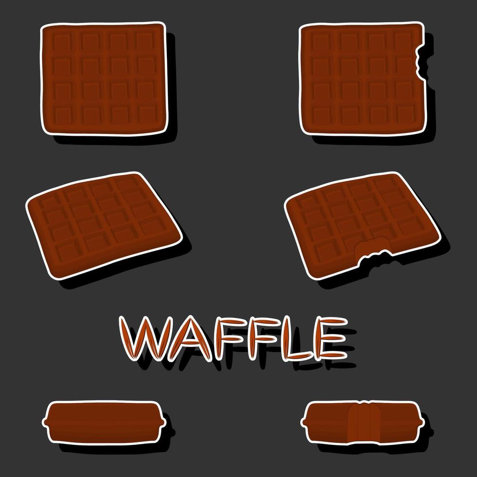 Illustration on theme big kit different types biscuit waffle with cell, dessert cookie vector