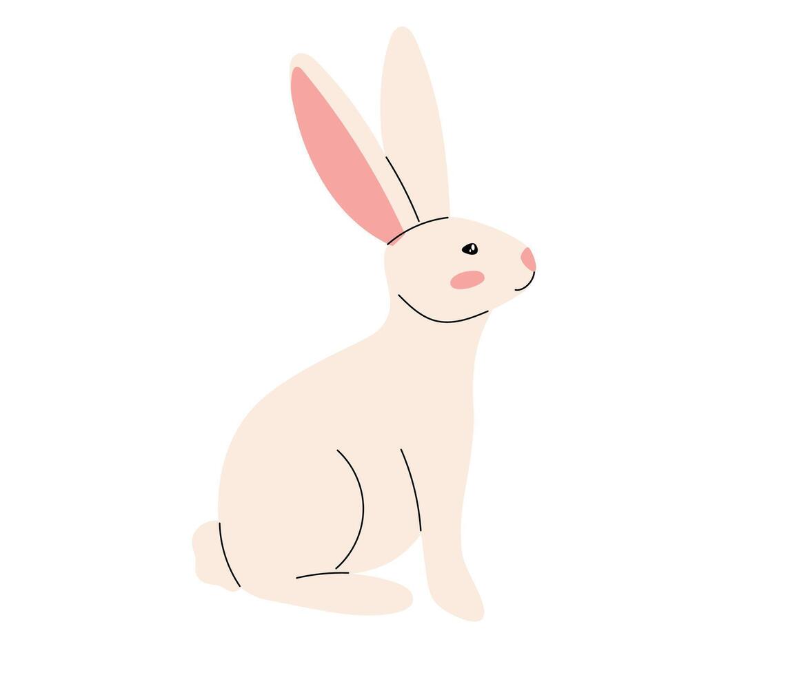 Cute white Easter bunny. Happy Easter. Spring holiday. Vector illustration in flat hand drawn style