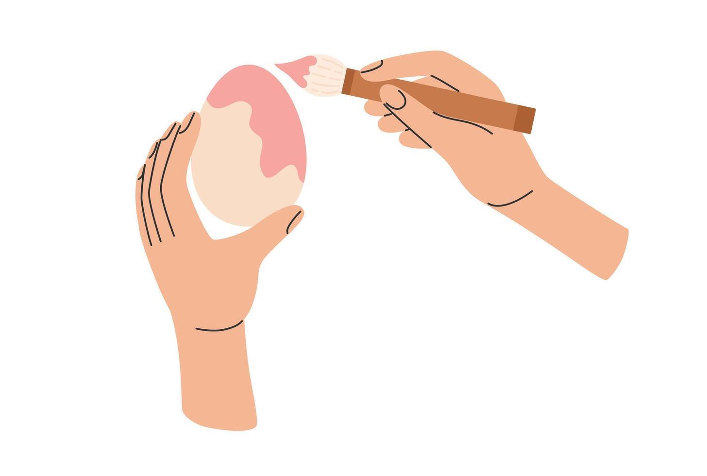 Hand hold brush painting Easter egg. Happy Easter. Spring holiday.  Vector illustration in flat hand drawn style