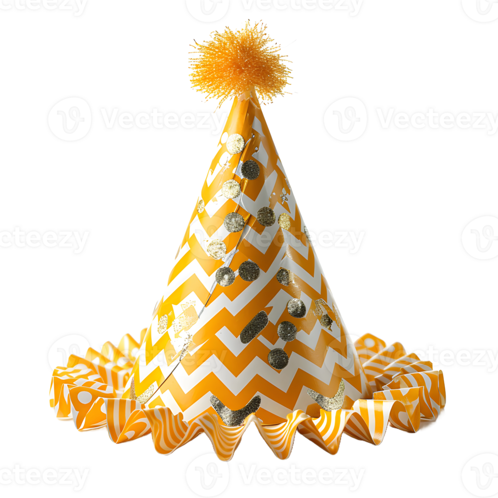 AI generated Sparkly Yellow Party Hat Isolated on Transparent Background. Gold Birthday Cap. Generative Ai png