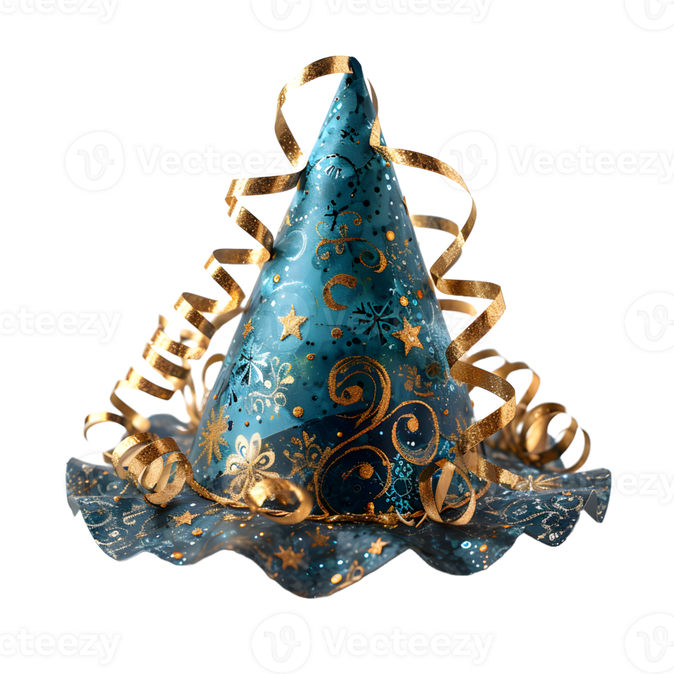 AI generated Sparkly Blue Party Hat Isolated on Transparent Background. Birthday Cap. Generative Ai png