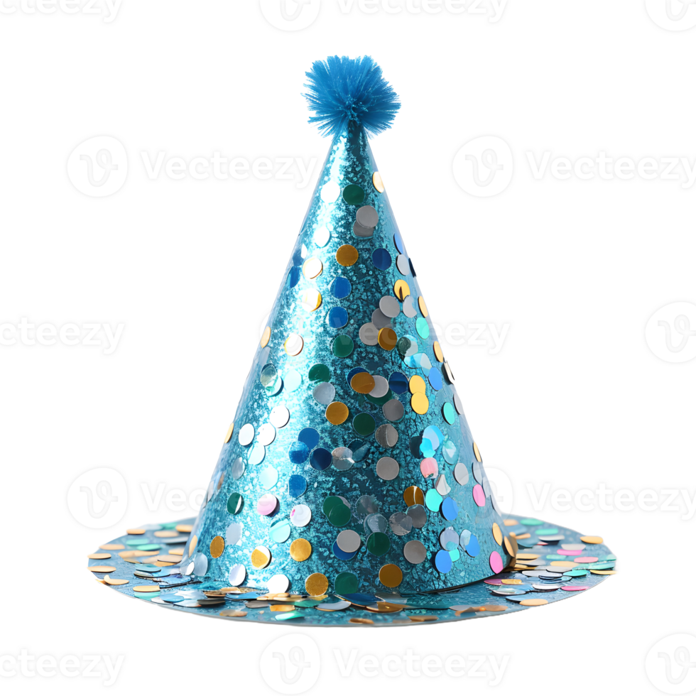 AI generated Sparkly Blue Party Hat Isolated on Transparent Background. Birthday Cap. Generative Ai png