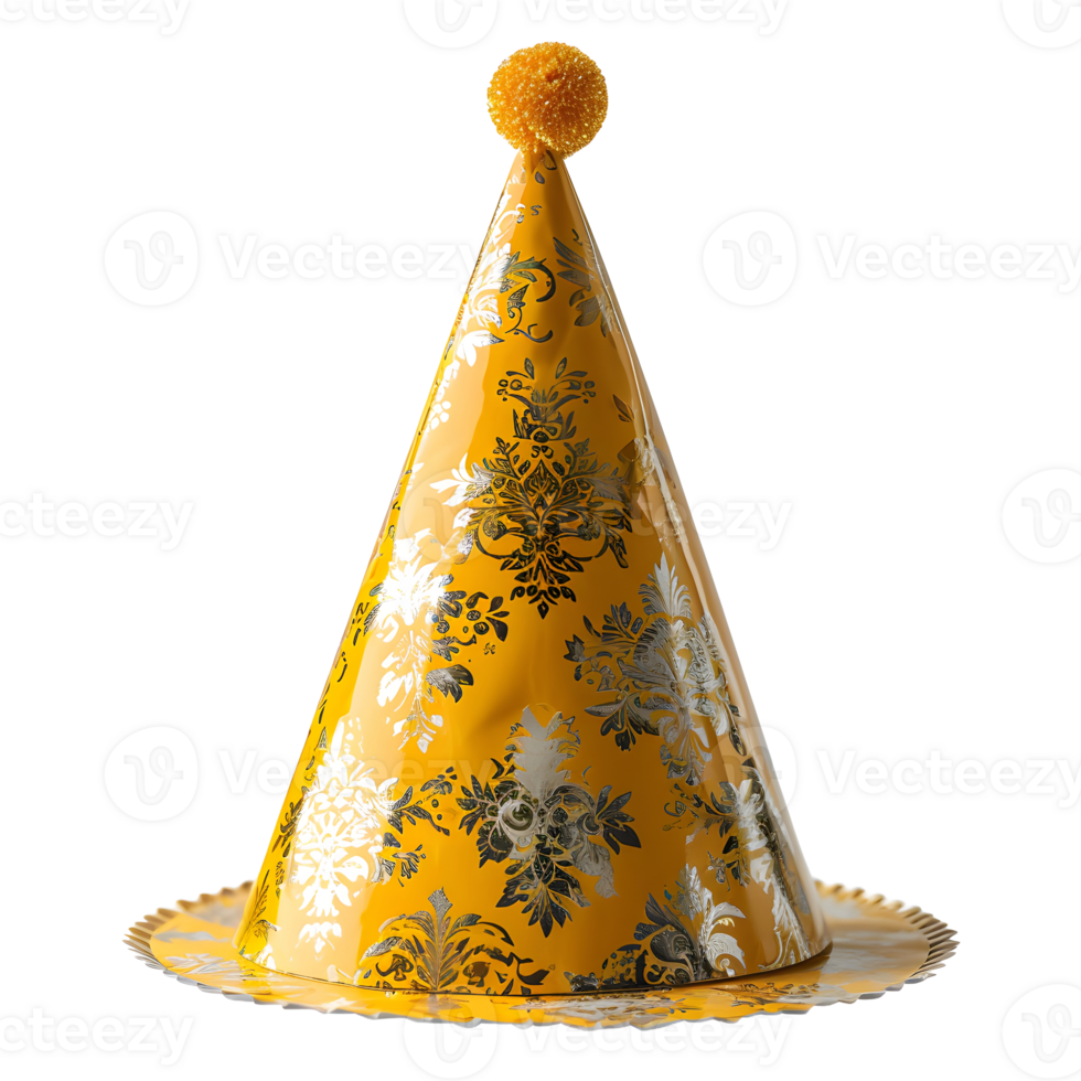 AI generated Sparkly Yellow Party Hat Isolated on Transparent Background. Gold Birthday Cap. Generative Ai png