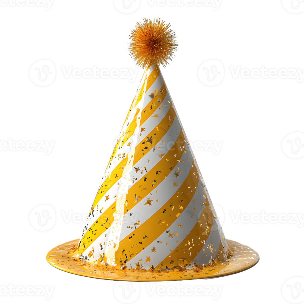 AI generated Sparkly Yellow Party Hat Isolated on Transparent Background. Gold Birthday Cap. Generative Ai png