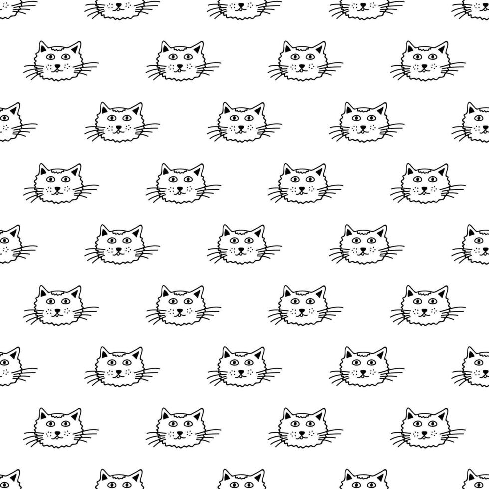 Seamless pattern with cat muzzle doodle for decorative print, wrapping paper, greeting cards, wallpaper and fabric vector