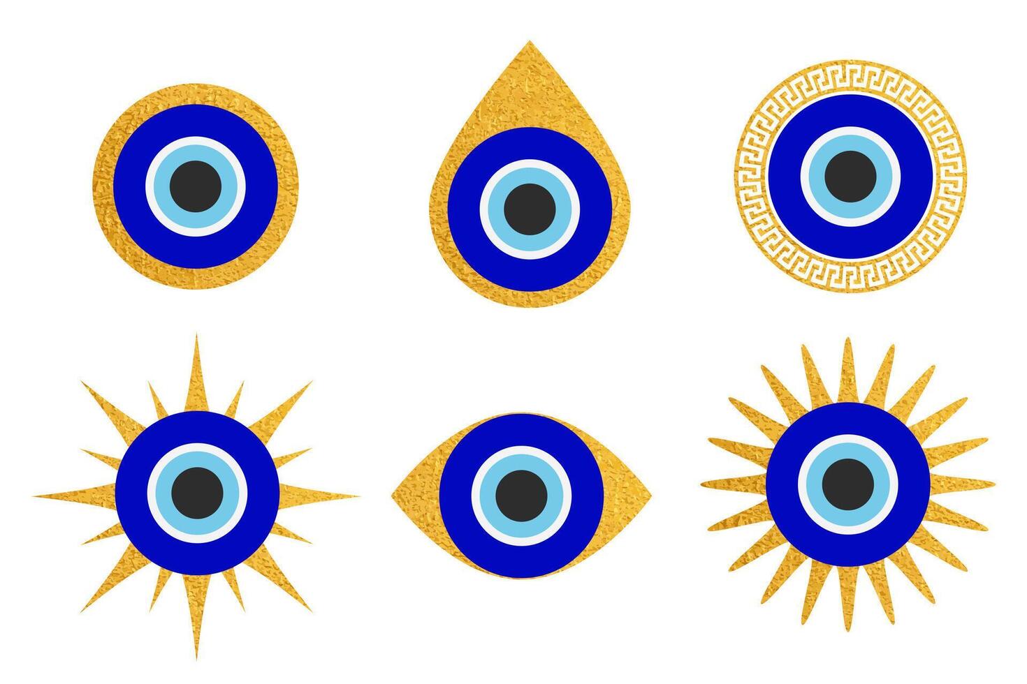 mal ojo azul turco símbolo colocar. magia nazar talón. Grecia y turco amuleto esotérico diseño para suerte vector