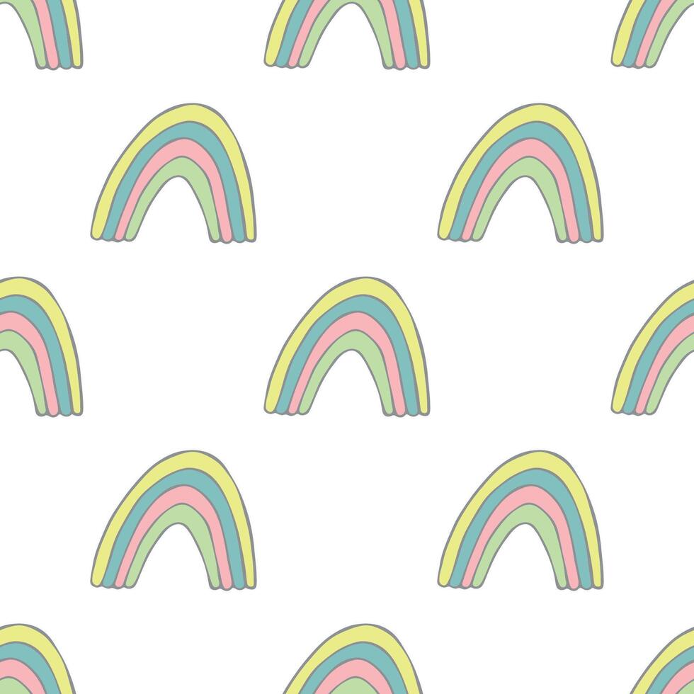 Seamless pattern with rainbow doodle for decorative print, wrapping paper, greeting cards, wallpaper and fabric vector