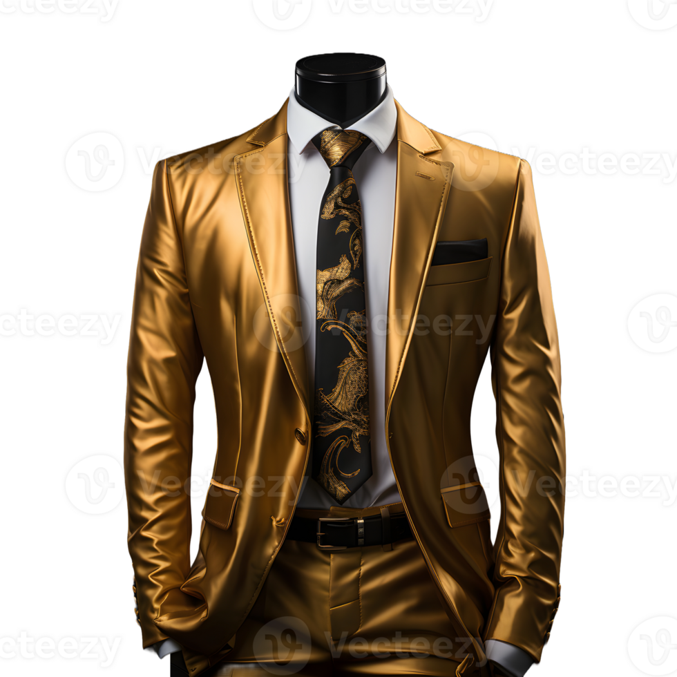 AI generated Luxury Glossy Gold Men's Formal Suit Isolated on Transparent Background. Generative Ai png
