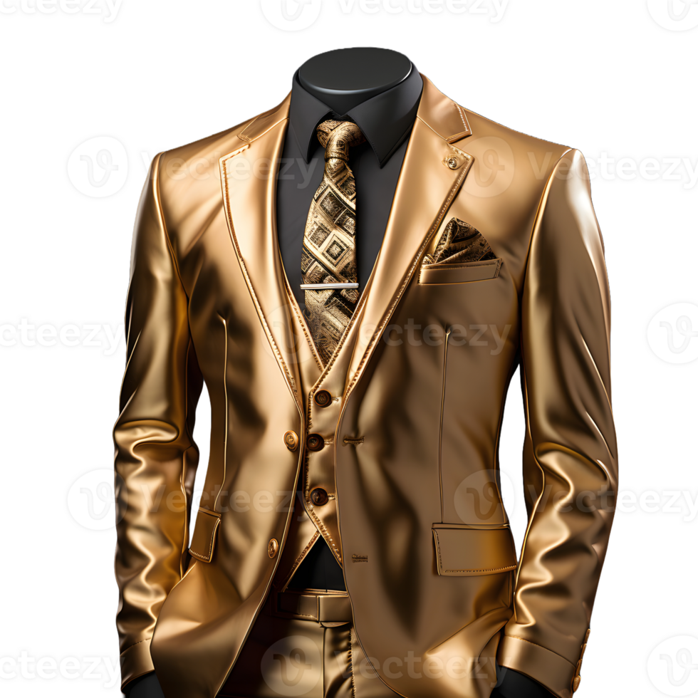 AI generated Luxury Glossy Gold Men's Formal Suit Isolated on Transparent Background. Generative Ai png