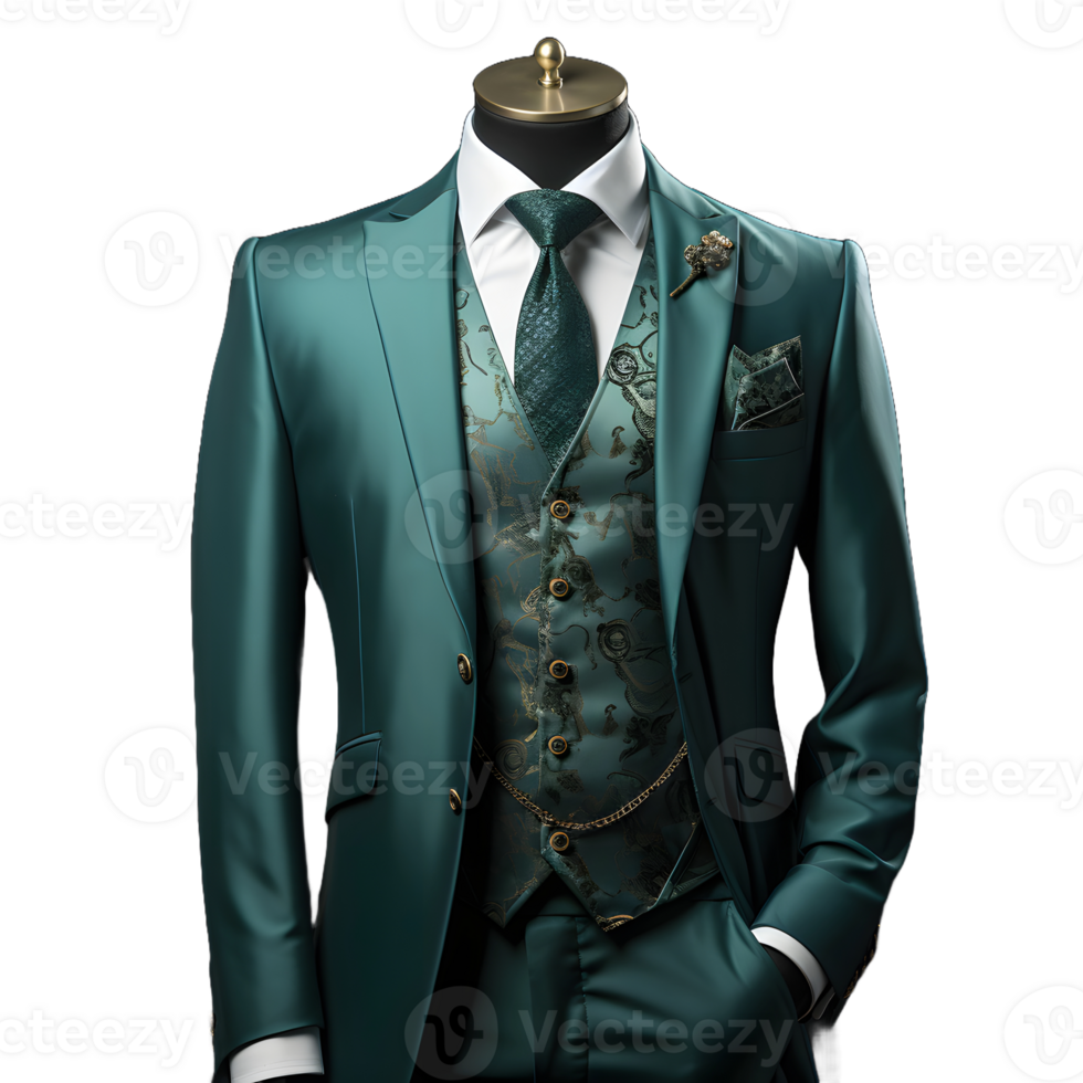 AI generated Elegant Tosca Men's Formal Suit Isolated on Transparent Background. Generative Ai png