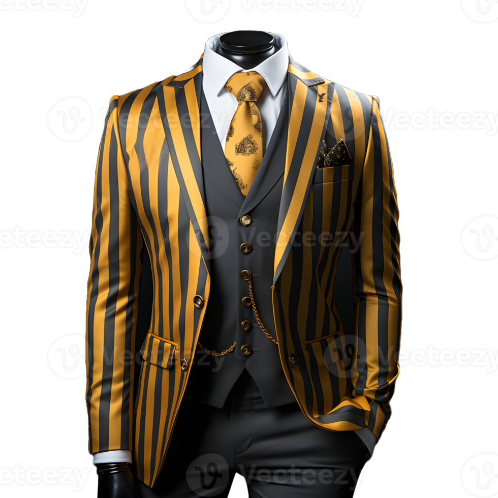 AI generated Elegant Black and Gold Striped Men's Formal Suit Isolated on Transparent Background. Generative Ai png
