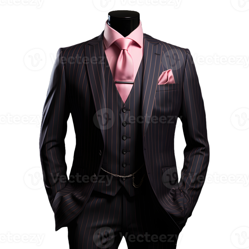 AI generated Black and Pink Striped Men's Formal Suit Isolated on Transparent Background. Generative Ai png